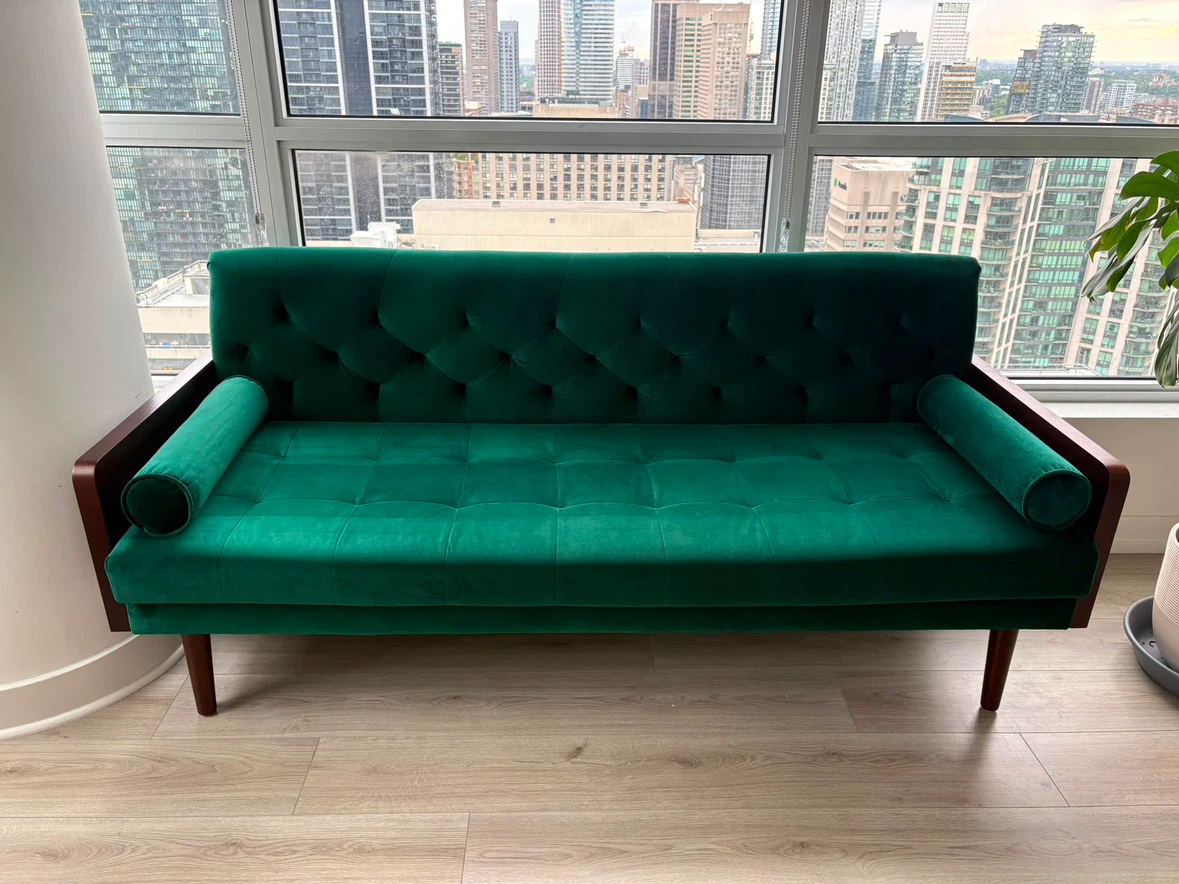 Green Velvet Sofa - 71 inches wide