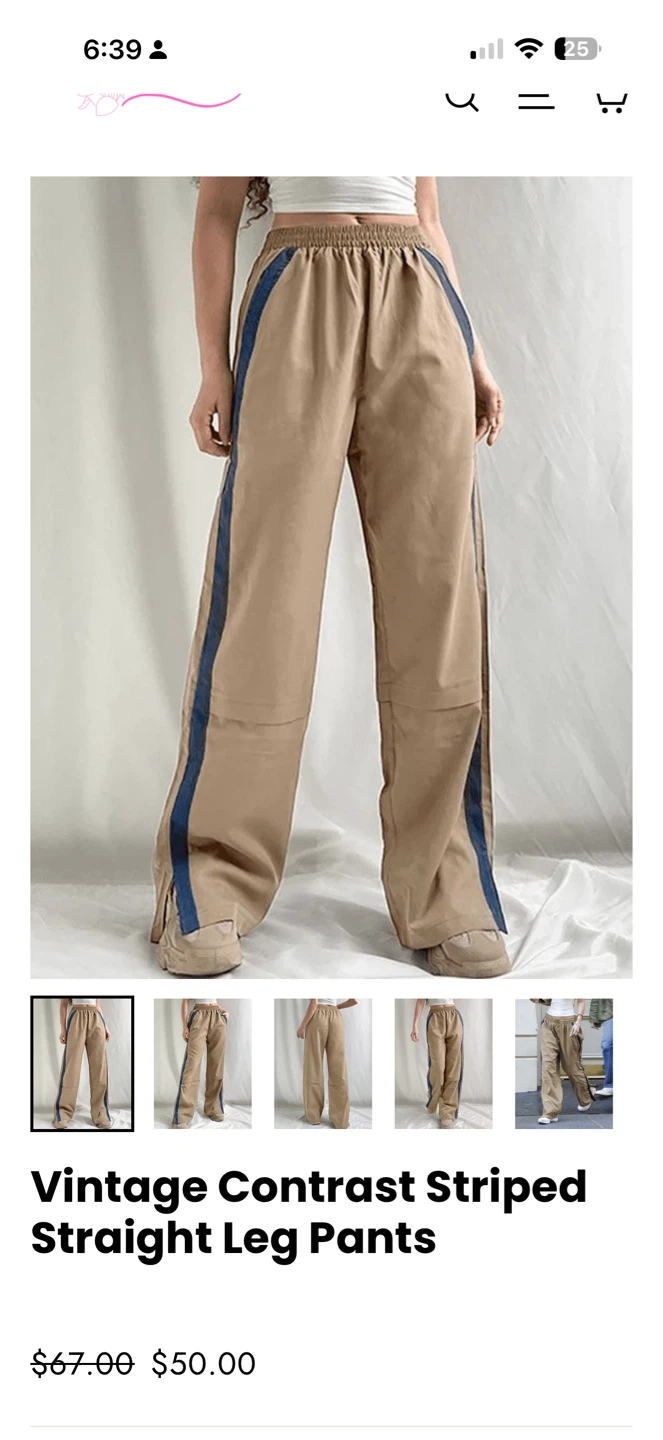 Vintage Contrast Striped Straight Leg Pants - Size M