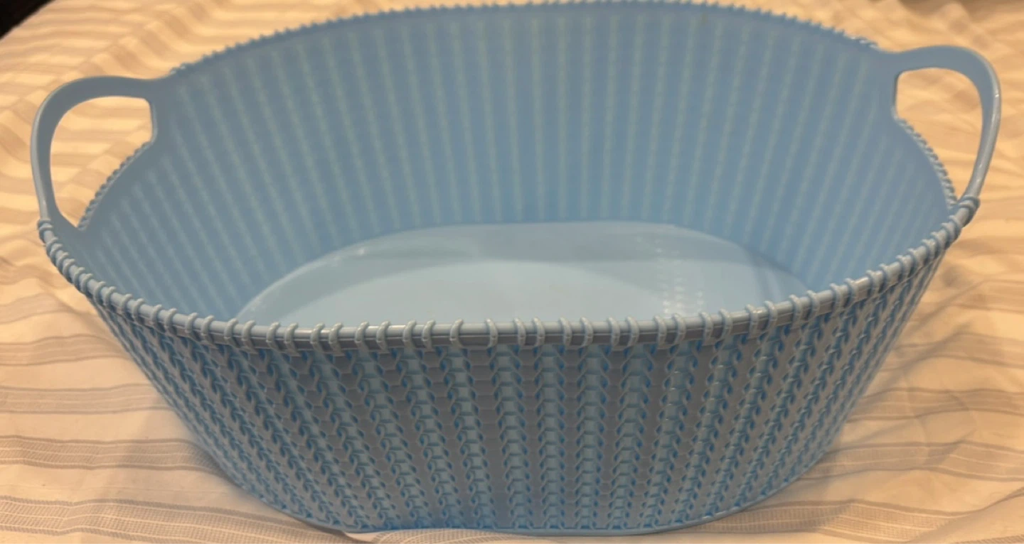 Light Blue Oval Storage Basket with Handles