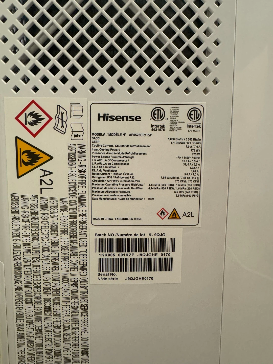 Hisense Portable Air Conditioner AP0525CR1RW 5,000 BTU - photo 2