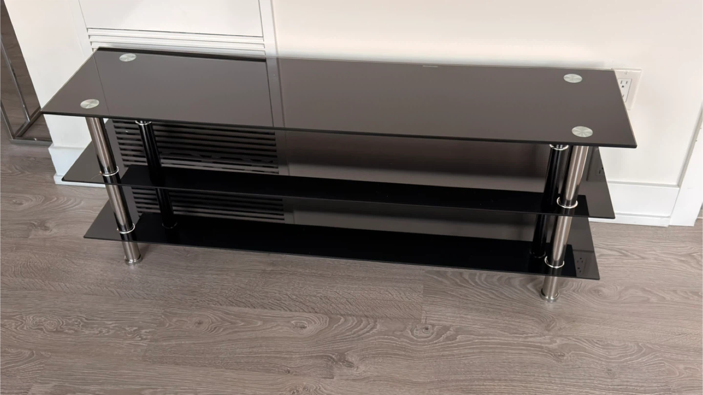 3-Tier Black Glass TV Stand