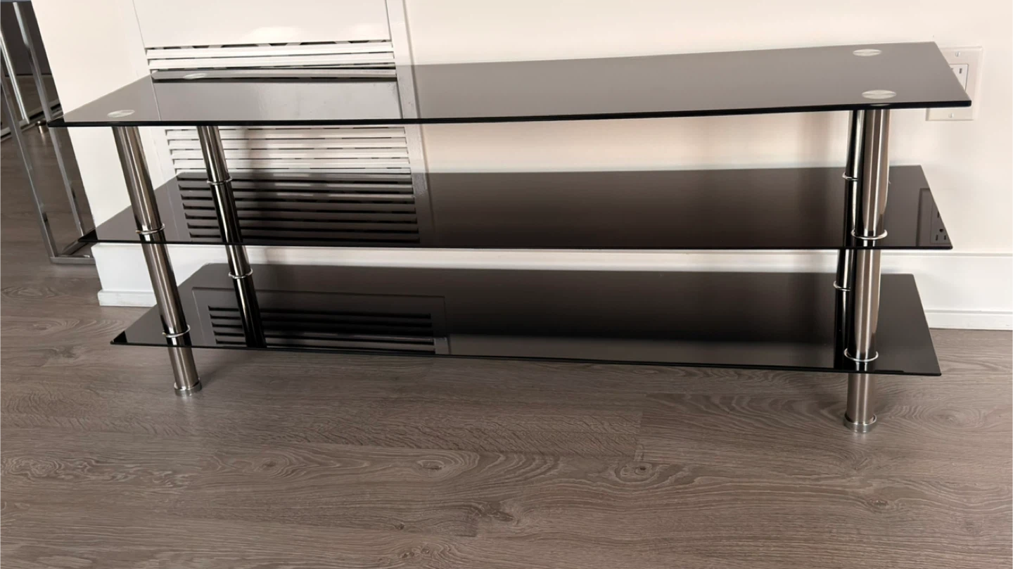 3-Tier Black Glass TV Stand - photo 5