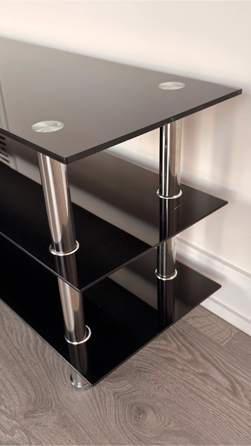 3-Tier Black Glass TV Stand - photo 2