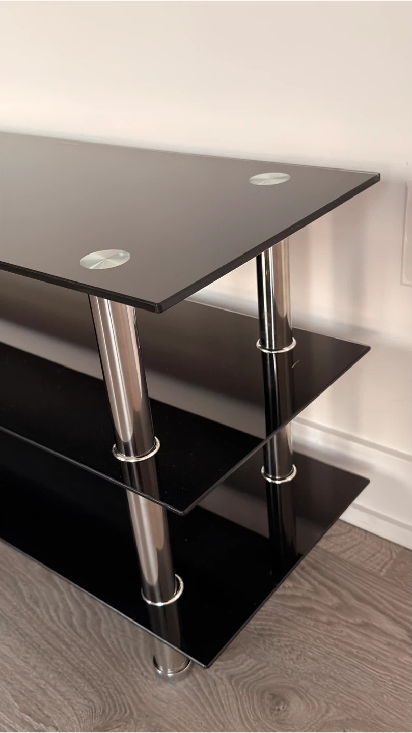 3-Tier Black Glass TV Stand - photo 4