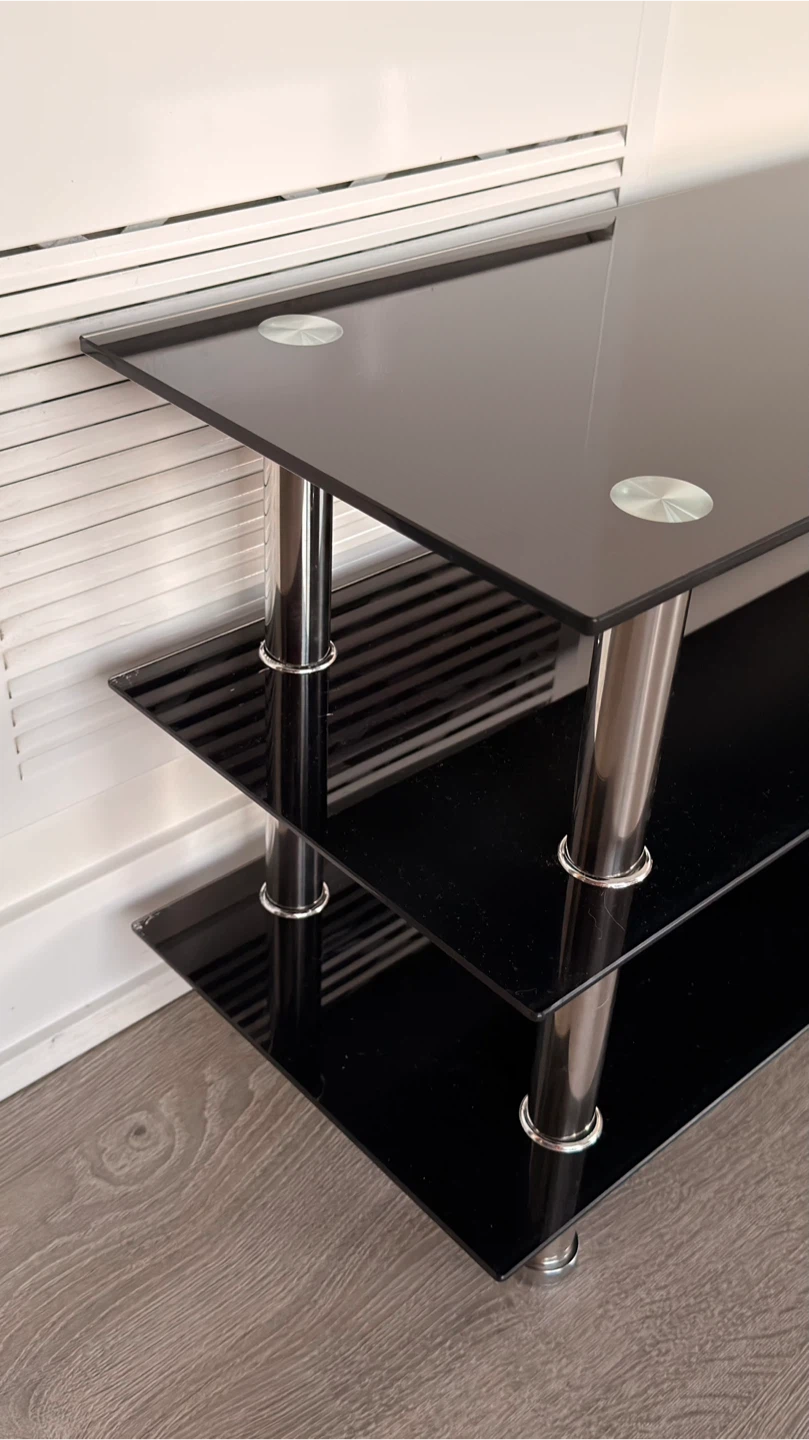 3-Tier Black Glass TV Stand - photo 3