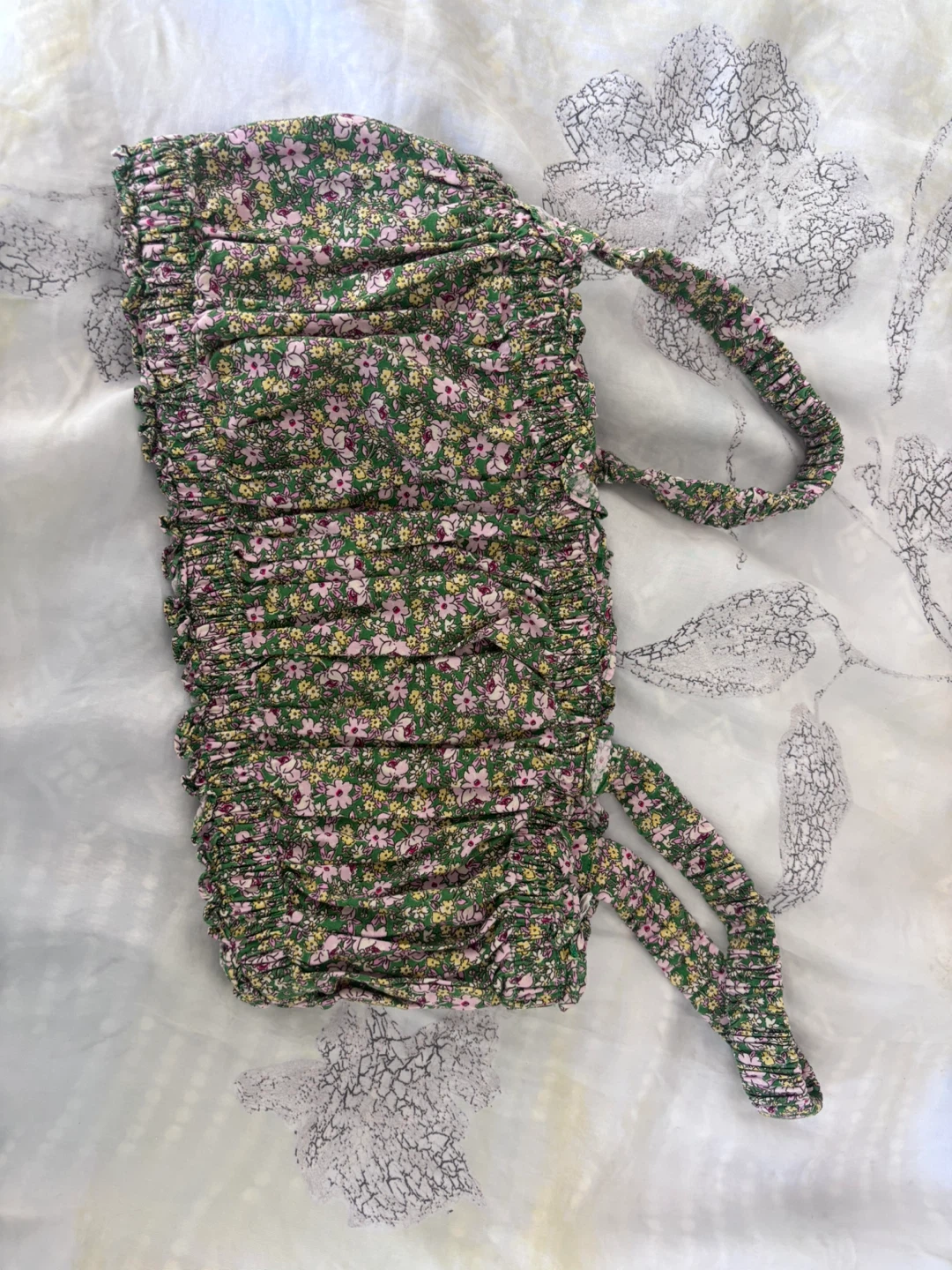 Green Floral Ruched Tank