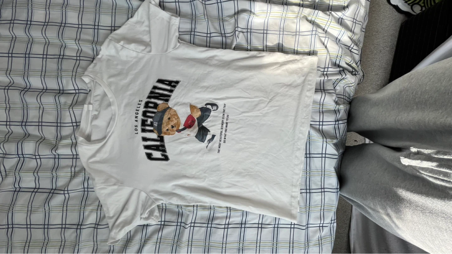 White Graphic T-Shirt with California Bear Graphic