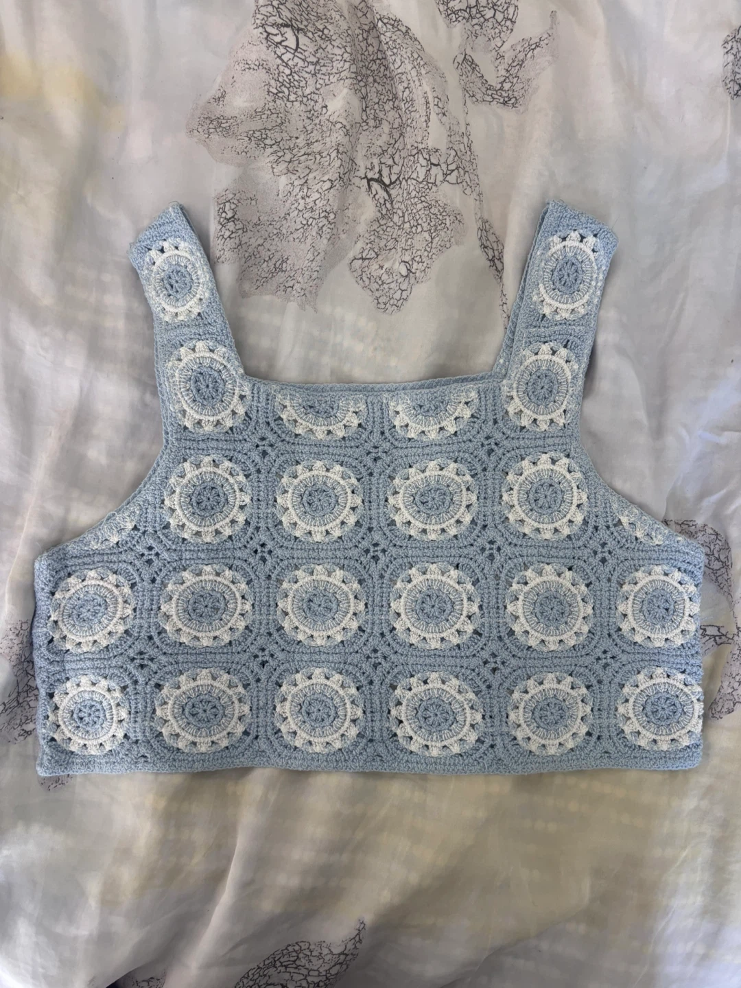 Blue & White Crochet Crop Top