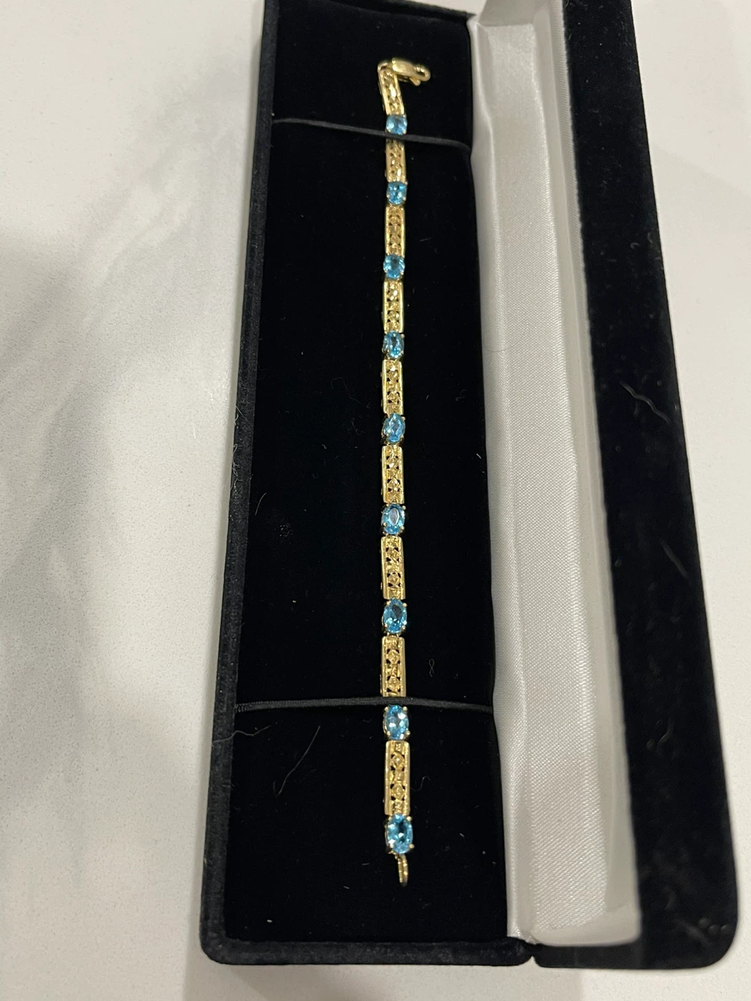 10k yellow Gold Tone Bracelet with Blue topaz  Stones