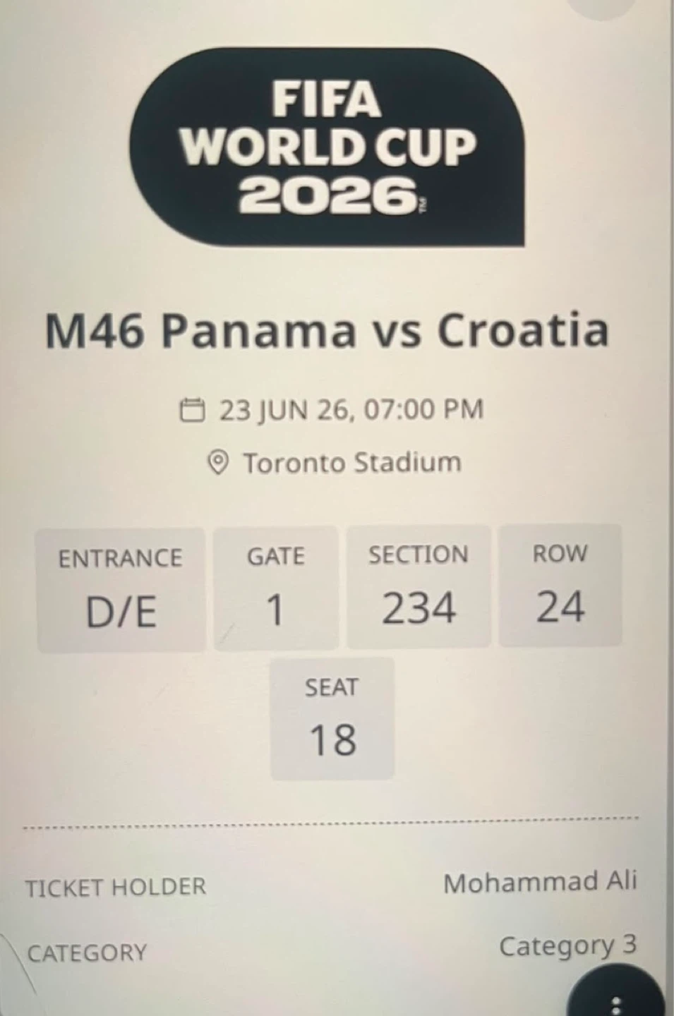FIFA World Cup 2026 Ticket - Panama vs Croatia