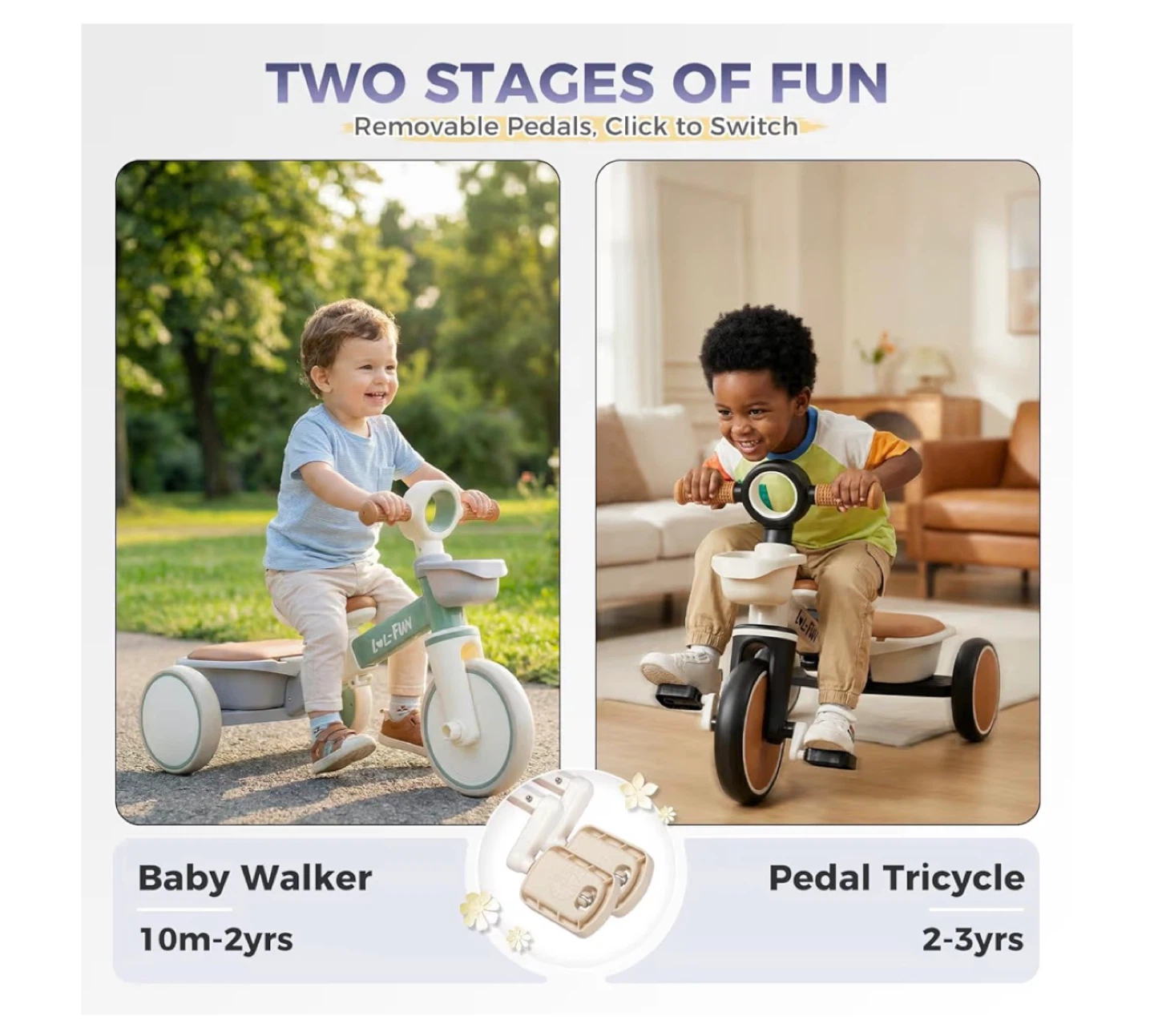 LOL-FUN 2-in-1 Baby Walker and Pedal Tricycle - photo 4