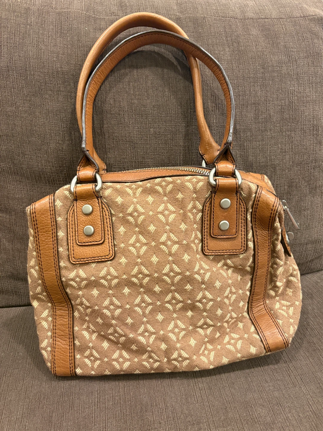 Fossil Vintage Brown Maddox Satchel Jacquard Canvas Leather Trim - photo 2