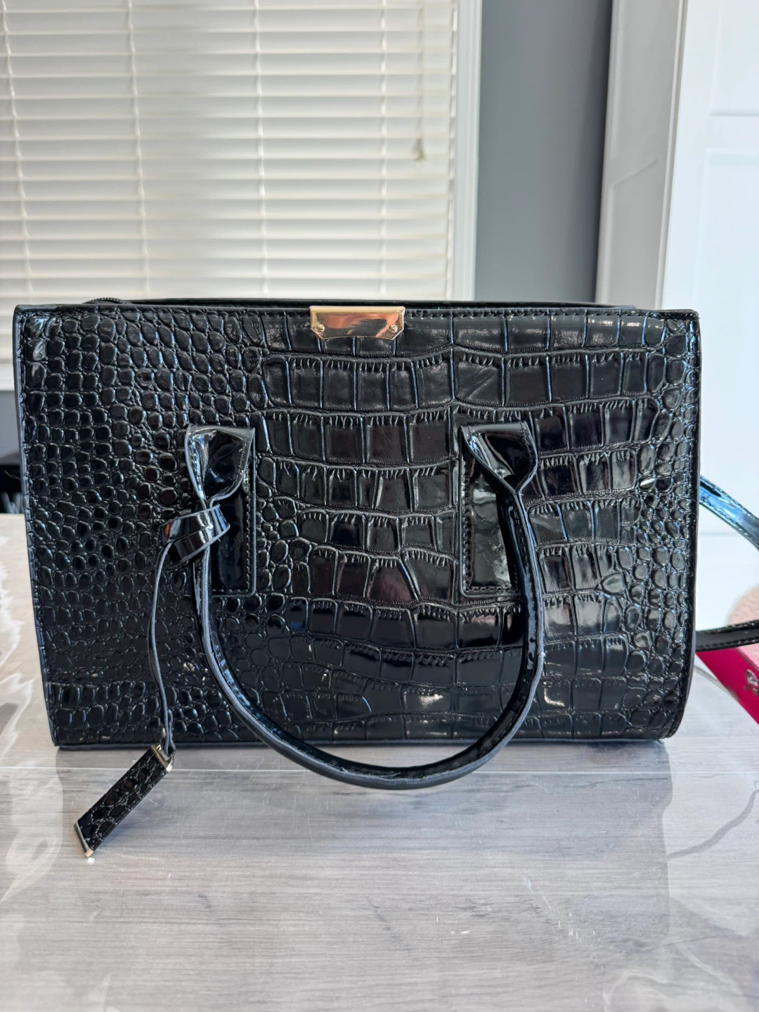 Black Crocodile Embossed Handbag