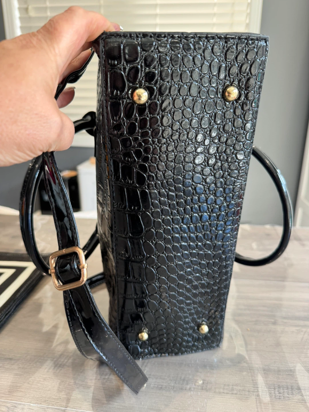 Black Crocodile Embossed Handbag - photo 3