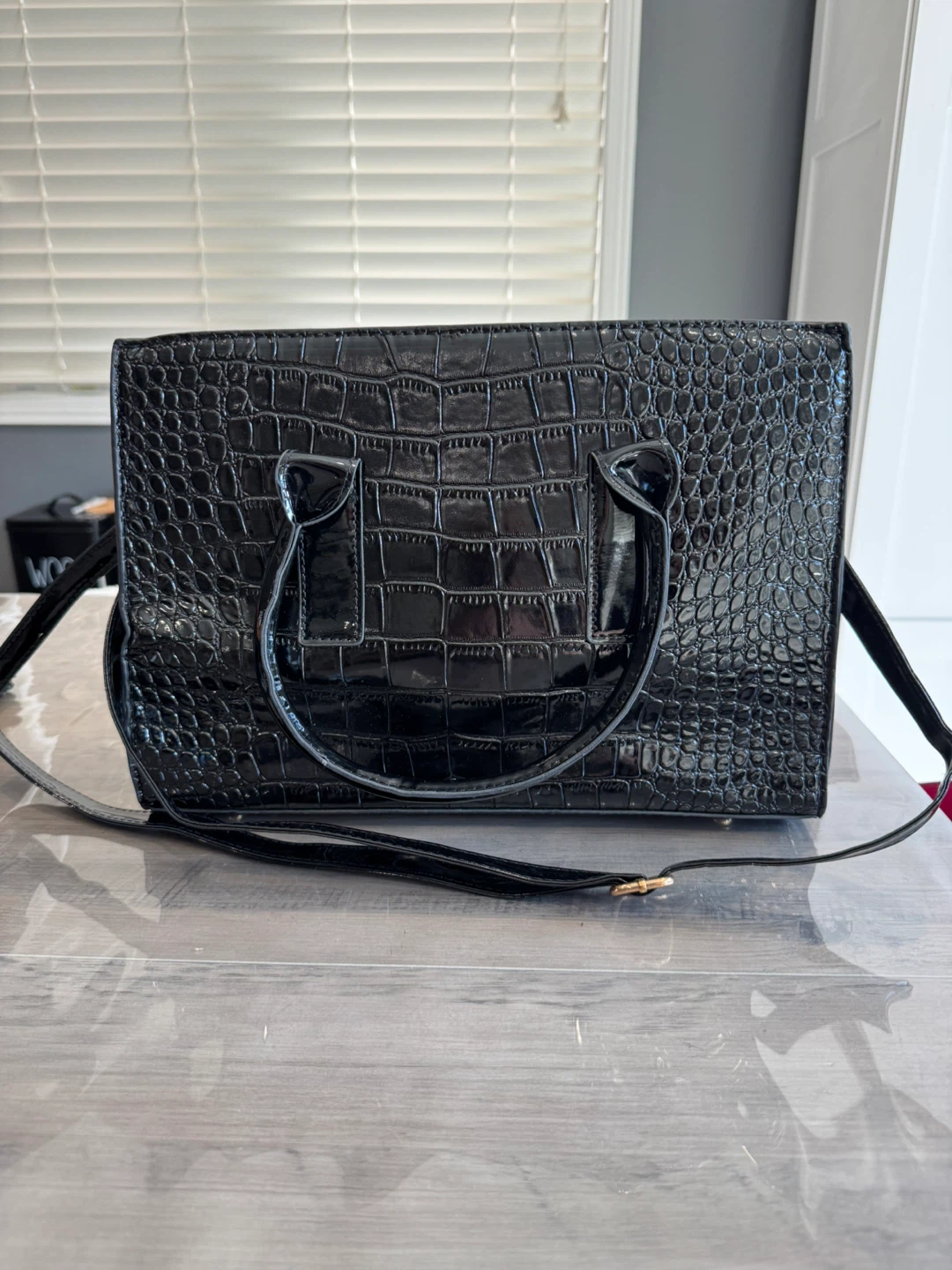 Black Crocodile Embossed Handbag - photo 2