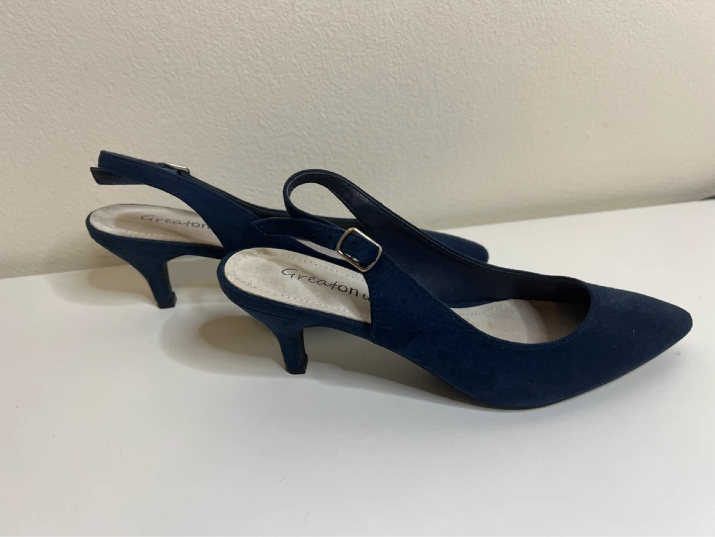 Greaton u Women's Navy Blue Suede Slingback Heels - photo 4
