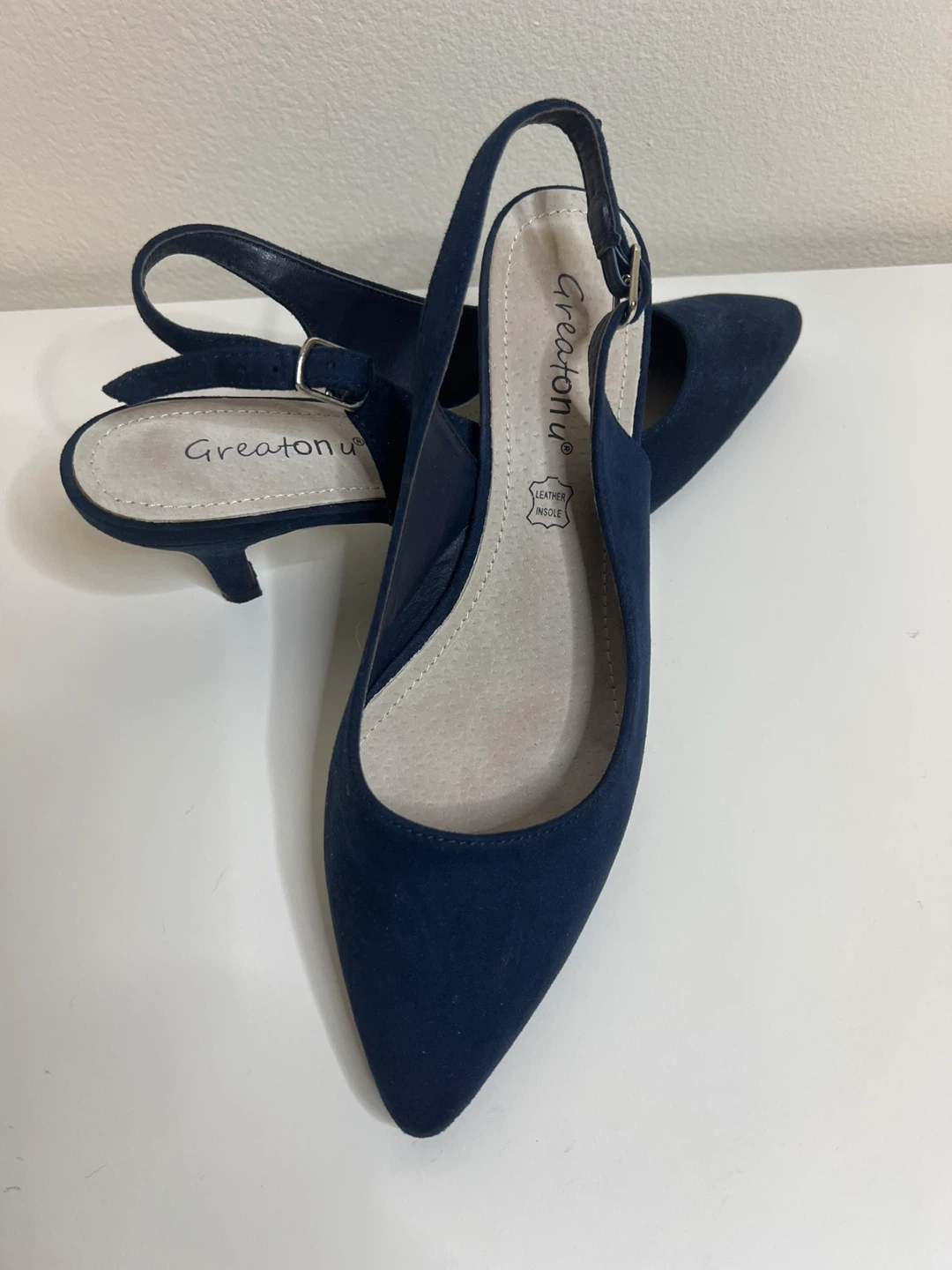 Greaton u Women's Navy Blue Suede Slingback Heels - photo 2