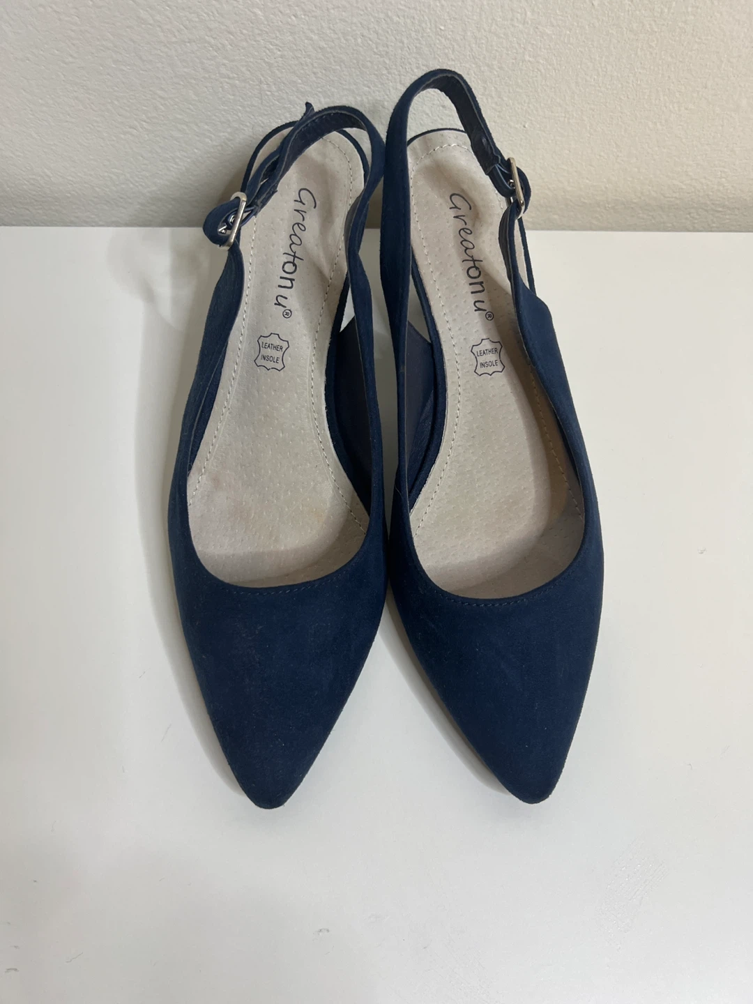 Greaton u Women's Navy Blue Suede Slingback Heels - photo 3