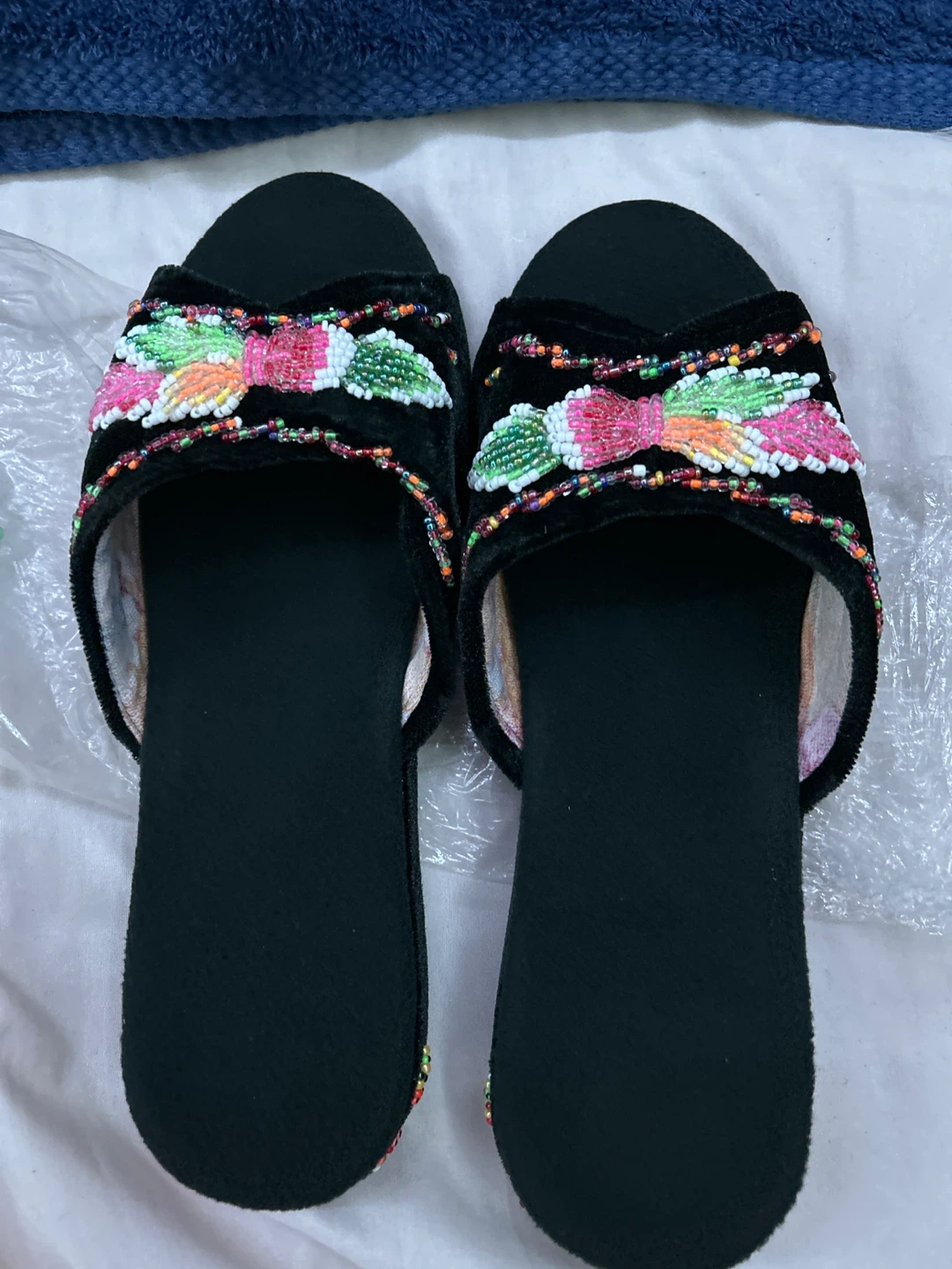⚽️ Black Beaded Bow Slippers - photo 3