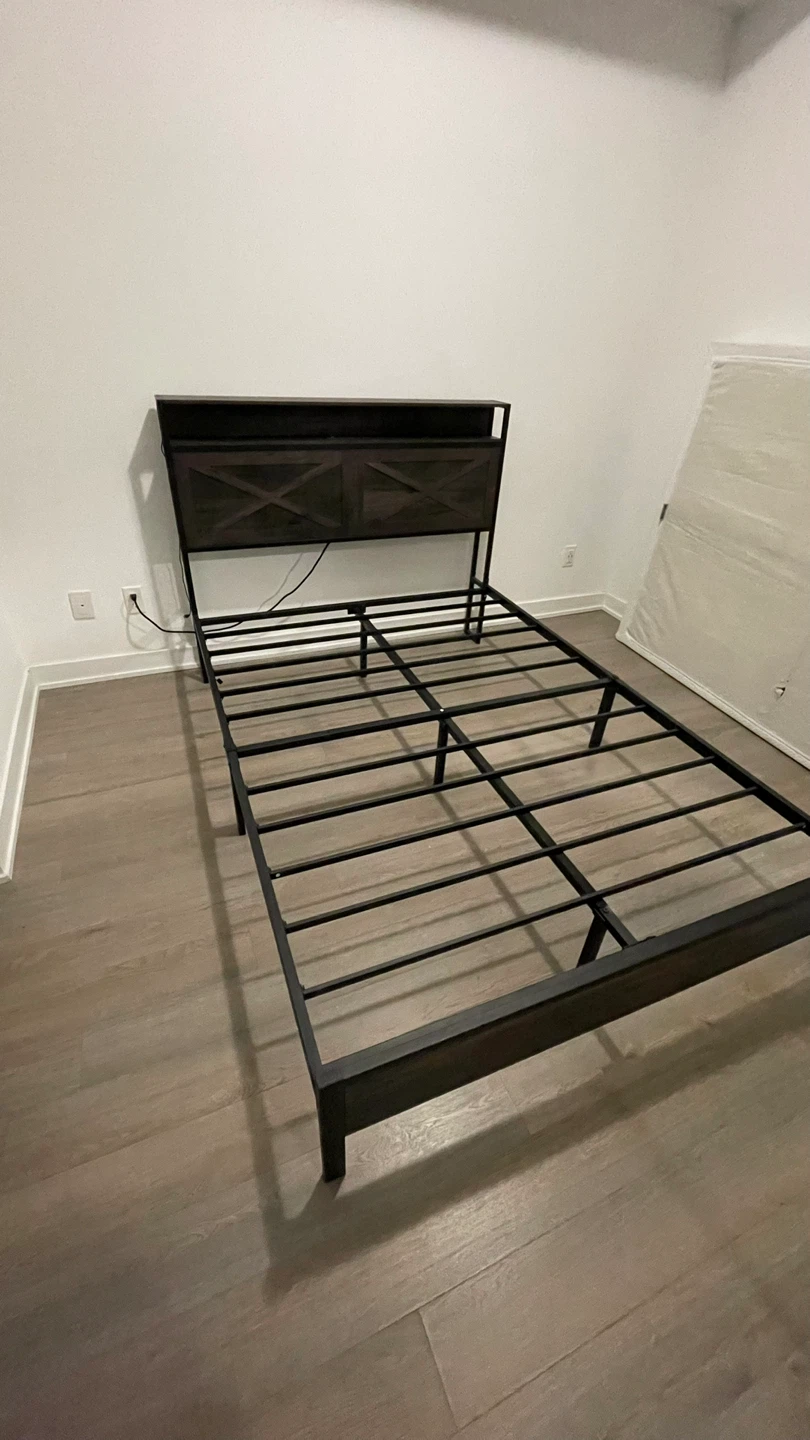 Metal Bed Frame with Headboard - Built-in Outlets & USB