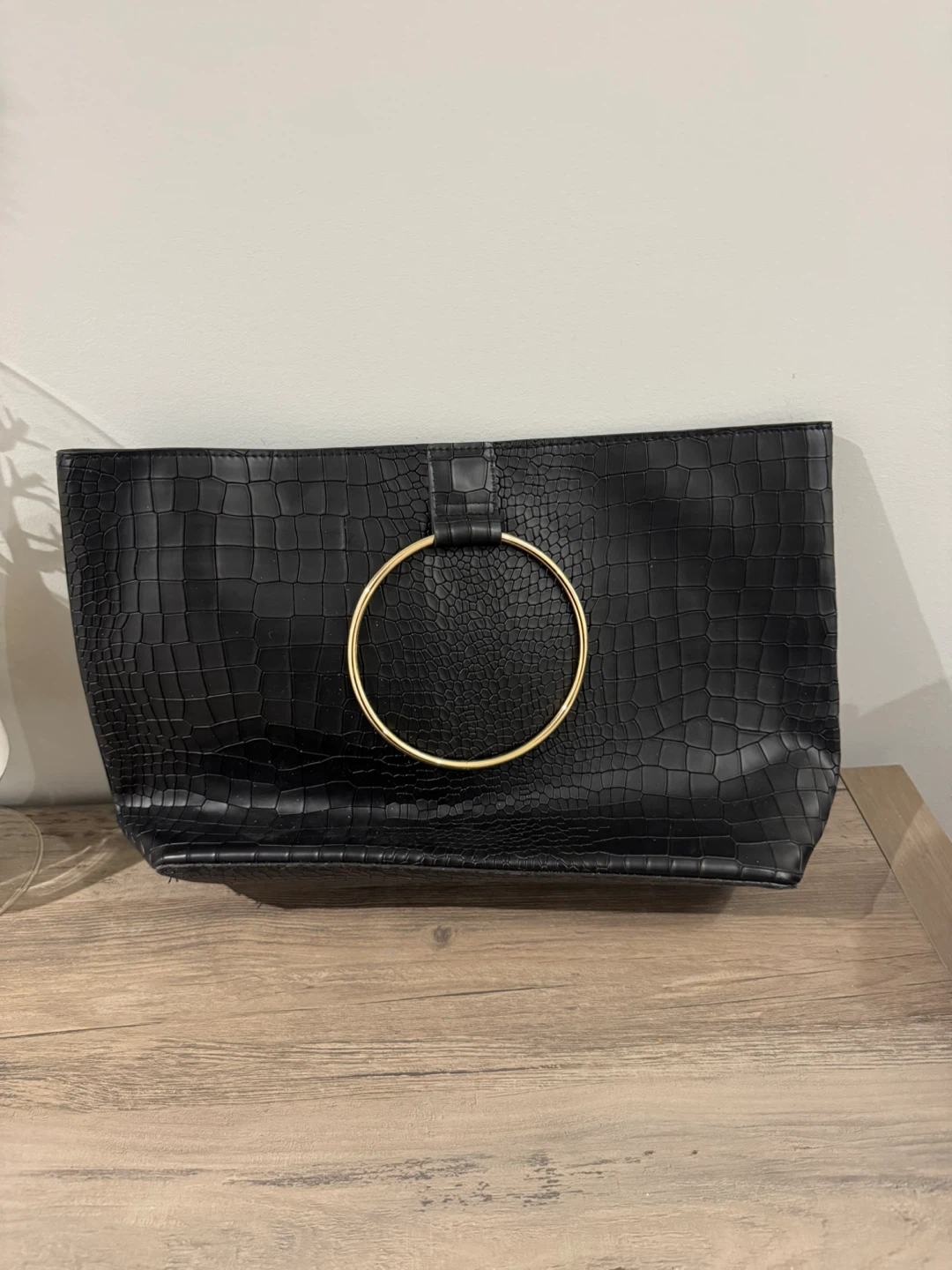 Black Faux Croc Clutch with Gold Ring - photo 2