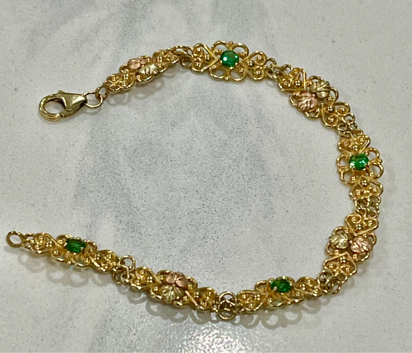 10k Gold Bracelet with emerald Green Stones - photo 2