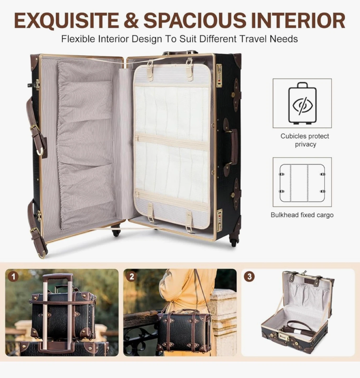 Vintage Style Luggage Set - Black & Brown - photo 4