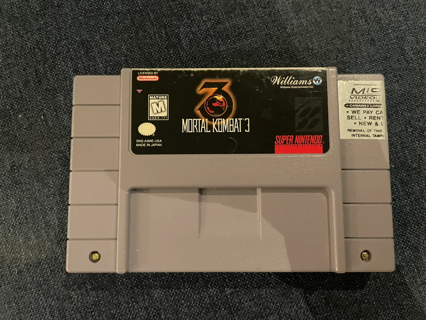 ⚽️Super Nintendo Mortal Kombat 3 Game Cartridge