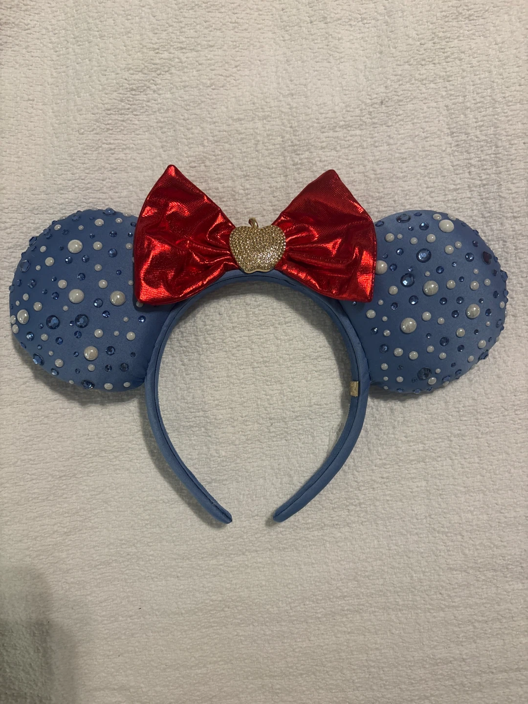 Blue Micky Mouse Ears with Red Bow and Apple Charm