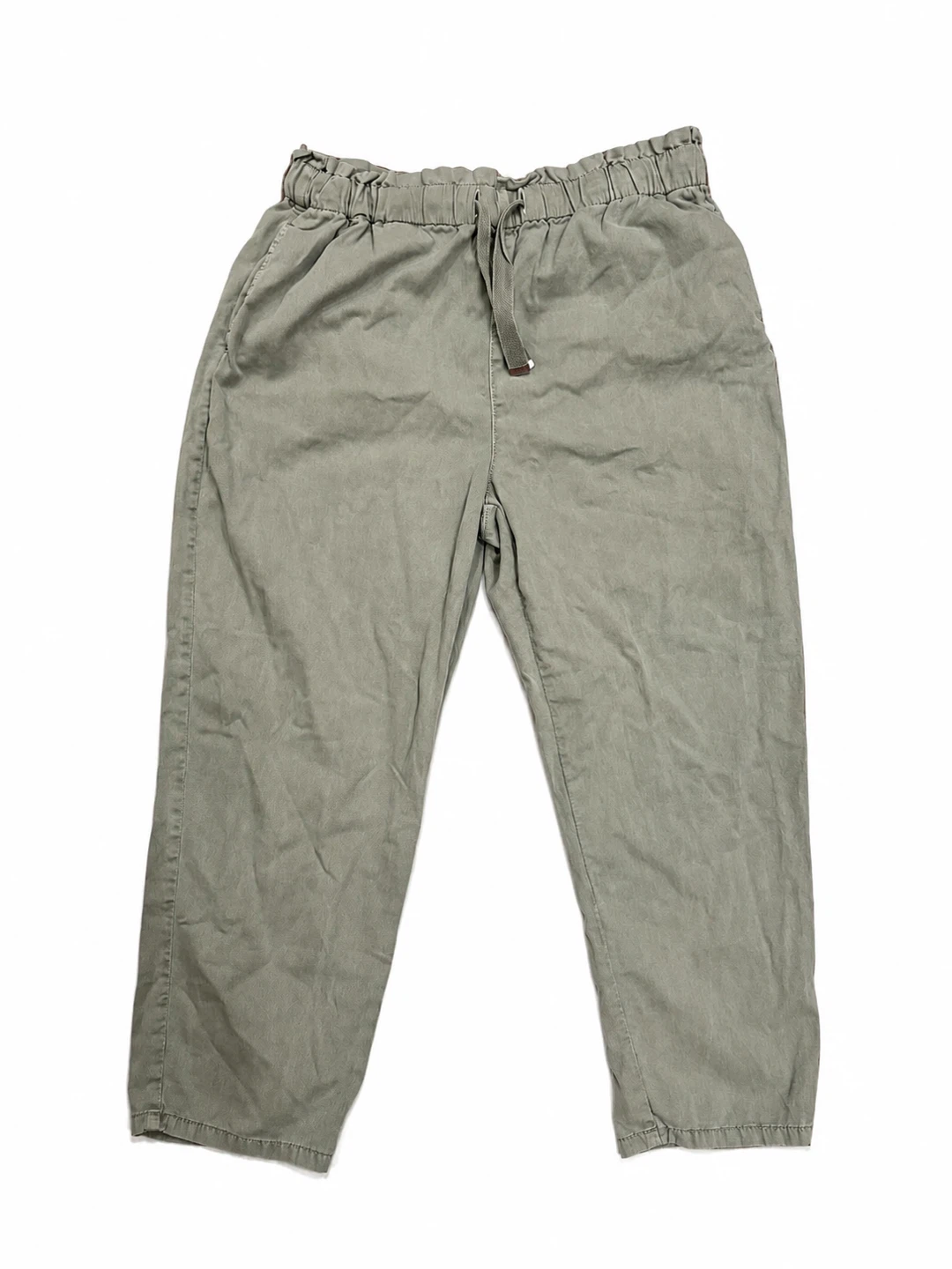 Zara Sage Green Poplin Cotton Drawstring Barrel Pants XL