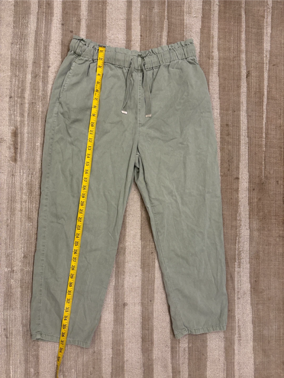 Zara Sage Green Poplin Cotton Drawstring Barrel Pants XL - photo 3