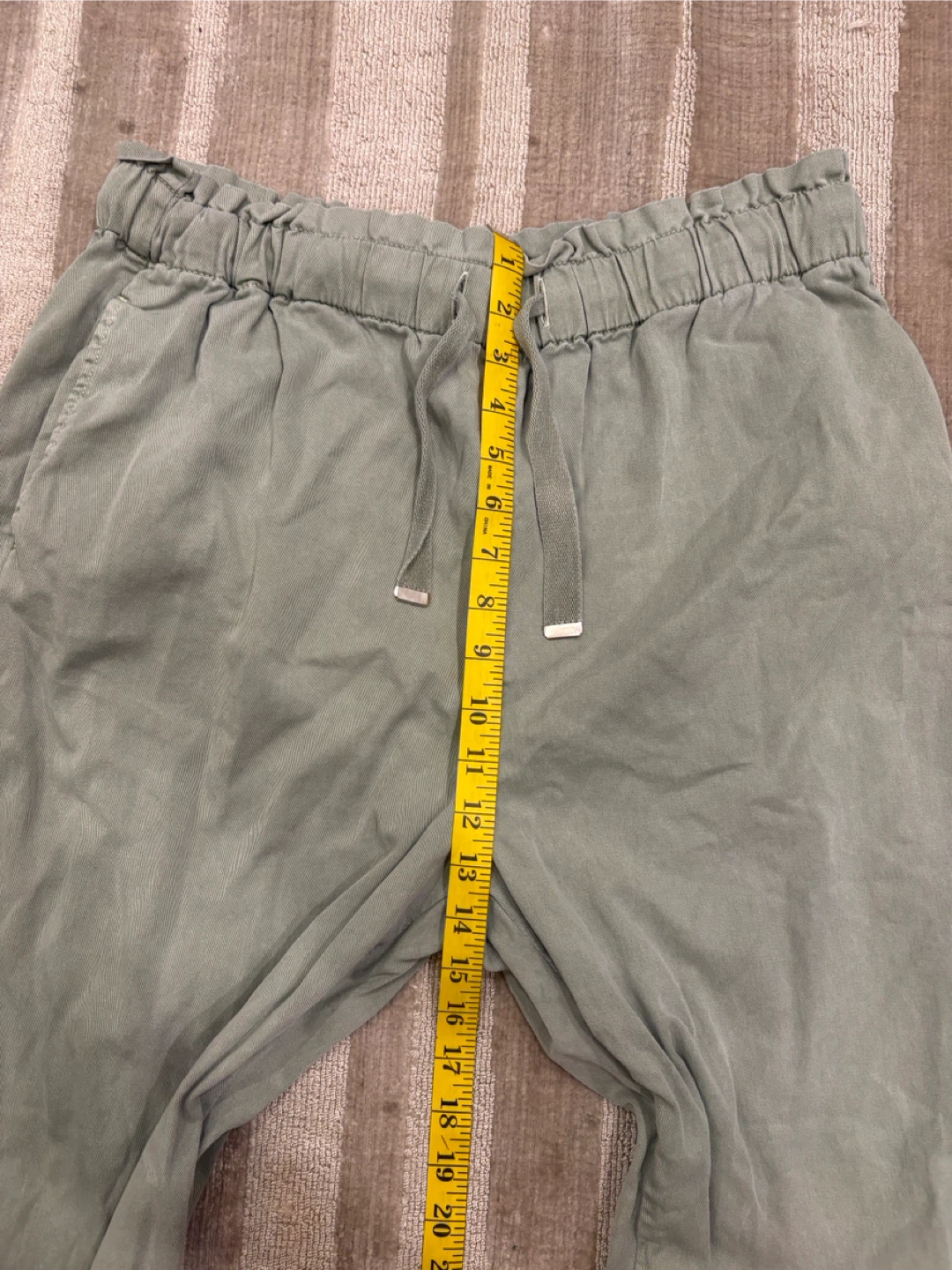 Zara Sage Green Poplin Cotton Drawstring Barrel Pants XL - photo 4