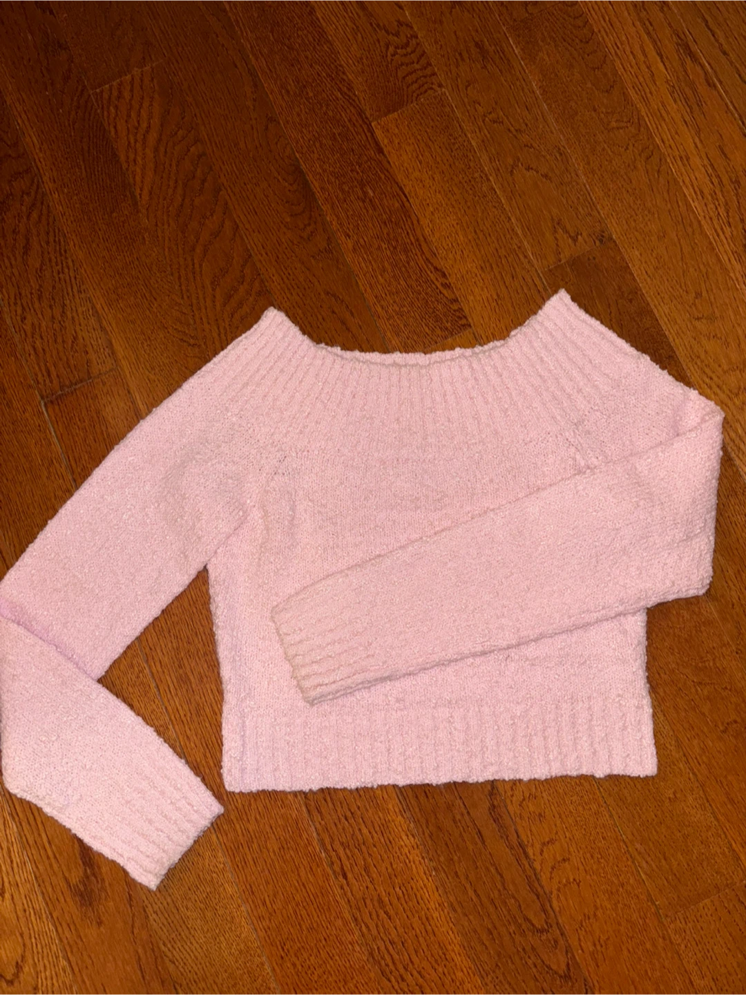 Pink Fuzzy Off-Shoulder Sweater