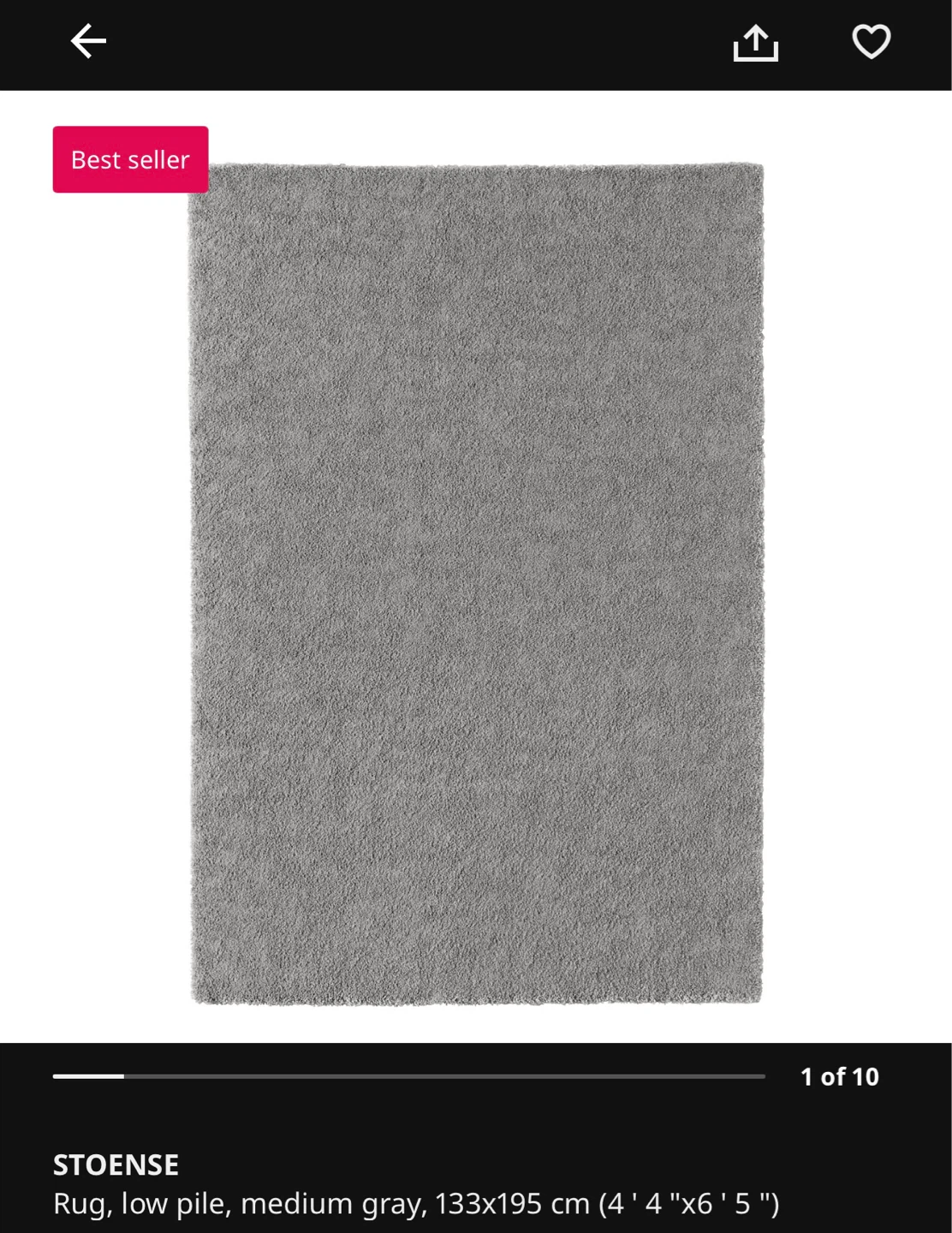 IKEA STOENSE Low Pile Rug - Medium Gray