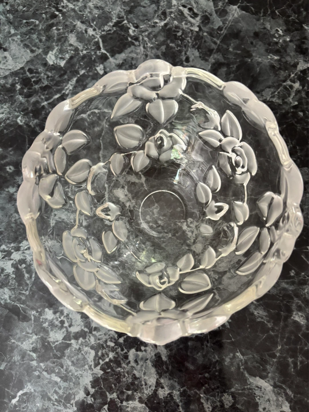 ⚽️Vintage Clear Glass Embossed Rose Bowl - photo 3