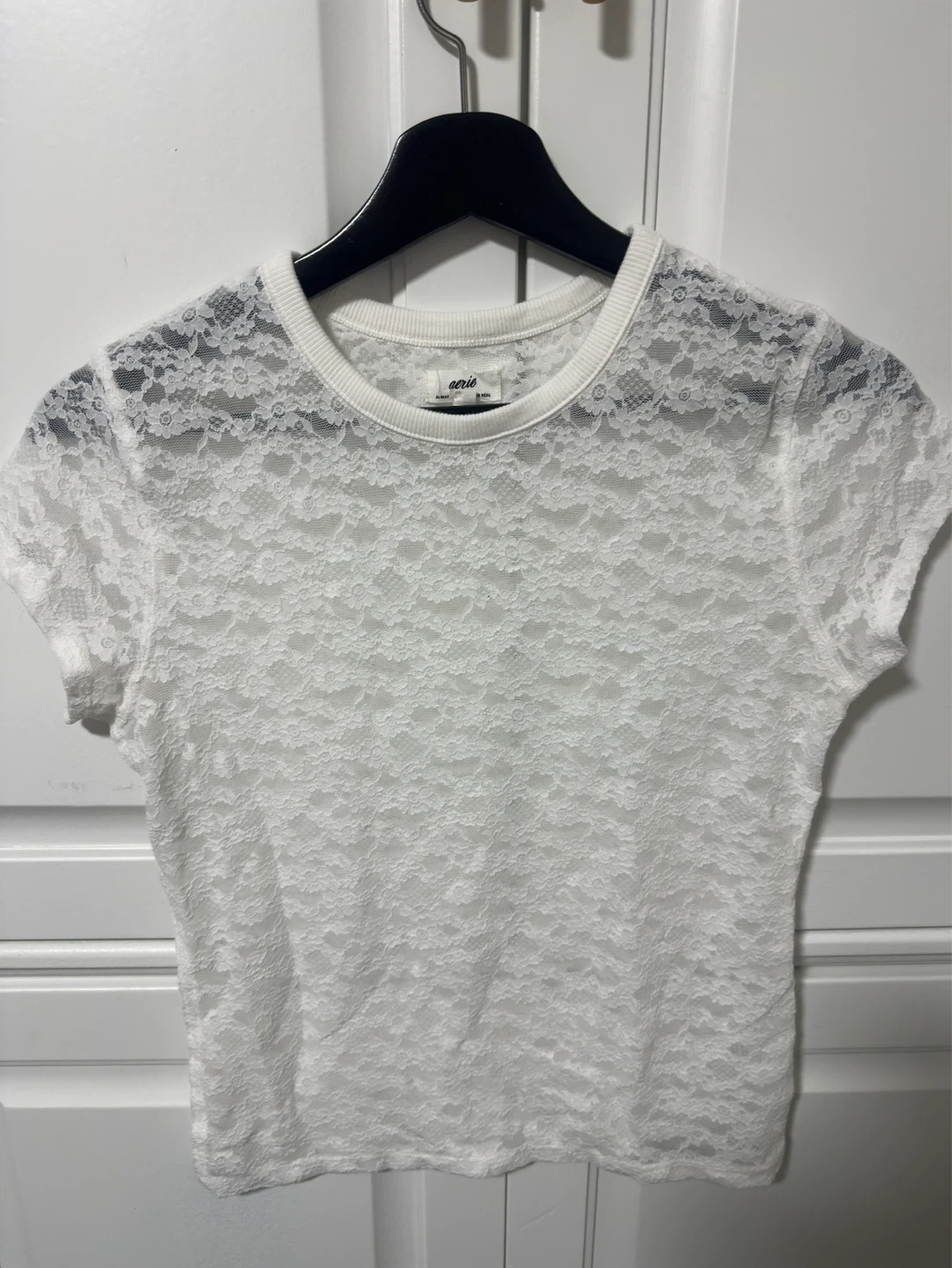 Aerie White Lace T-Shirt