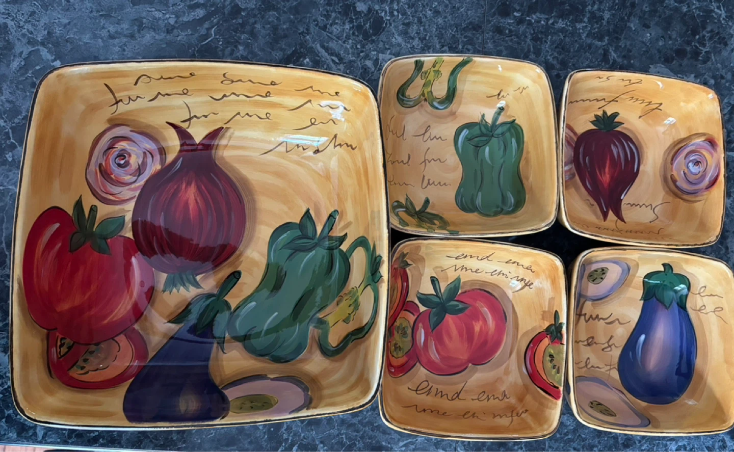 ⚽️ Vintage Vegetable Print Salad and Bowl Set - photo 2