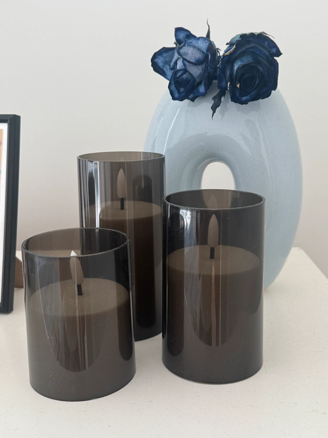 Set of 3 LED Pillar Candles with Smoked Glass Holders - photo 2