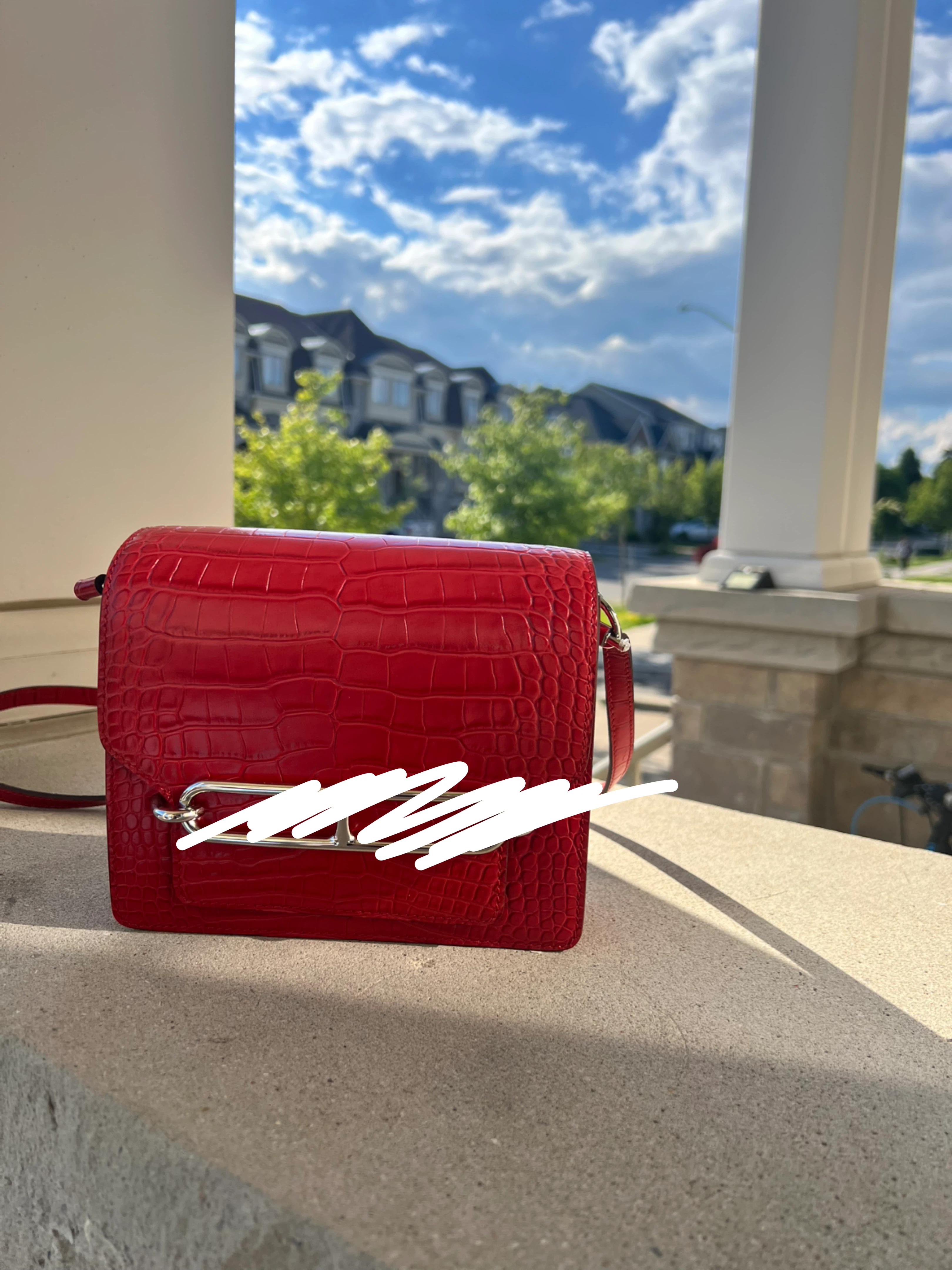 Red Crocodile-Embossed Shoulder Bag - photo 2