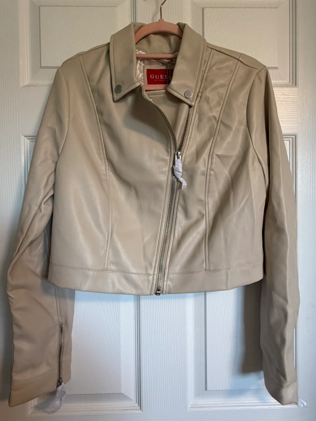 Guess Faux Leather Moto Jacket - Vanilla Blush XL/TG