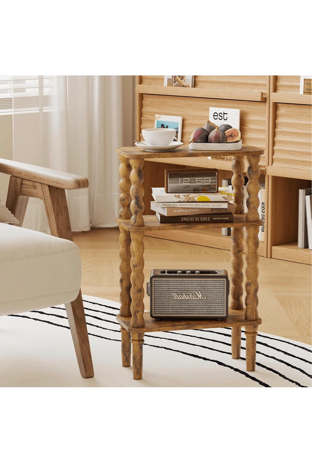 3-Shelf Accent Side Table - Rustic Wood Look