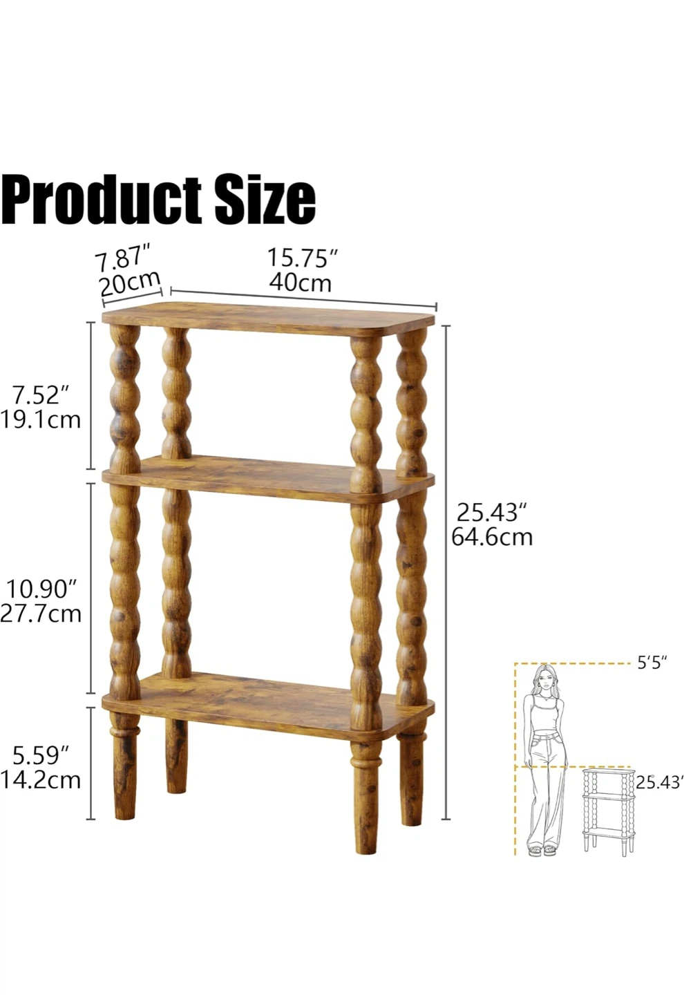 3-Shelf Accent Side Table - Rustic Wood Look - photo 2