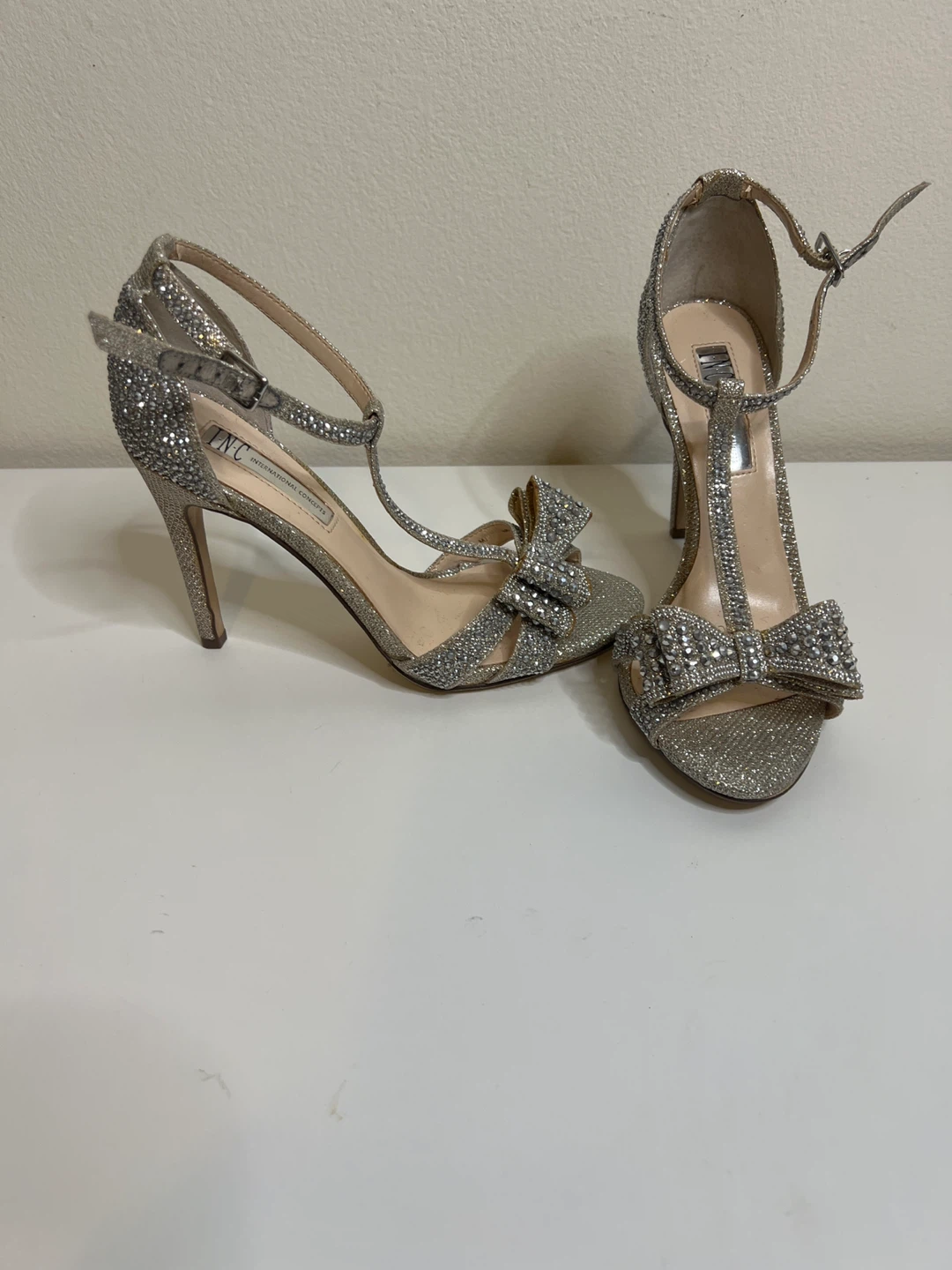 INC Glitter Bow Heels Silver Women's Shoes - photo 2