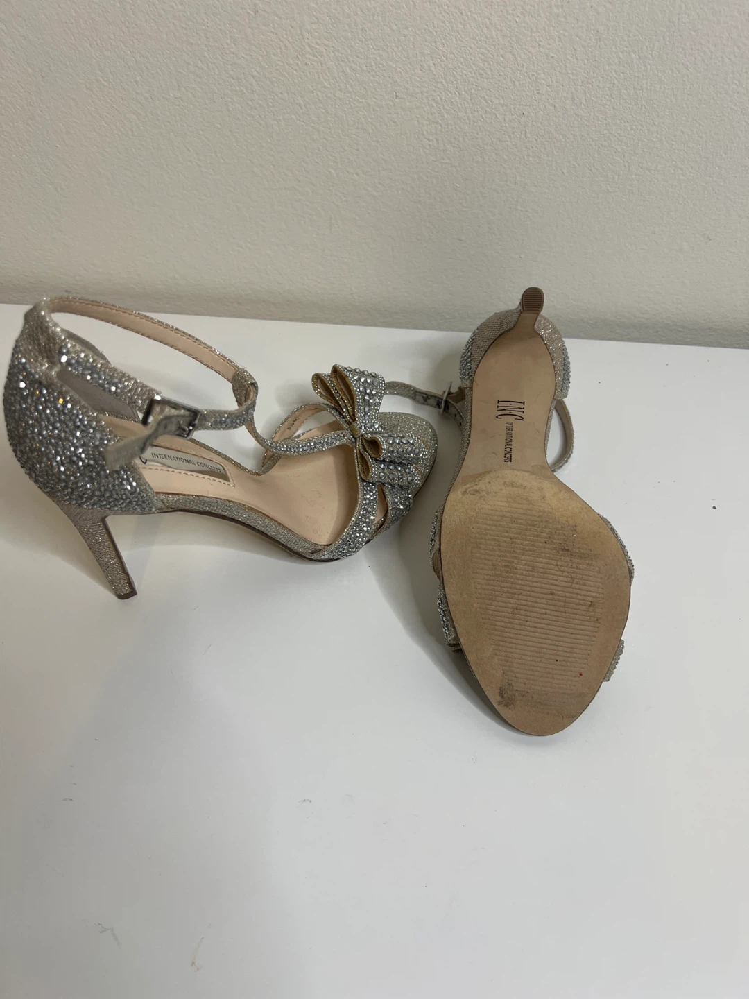 INC Glitter Bow Heels Silver Women's Shoes - photo 3