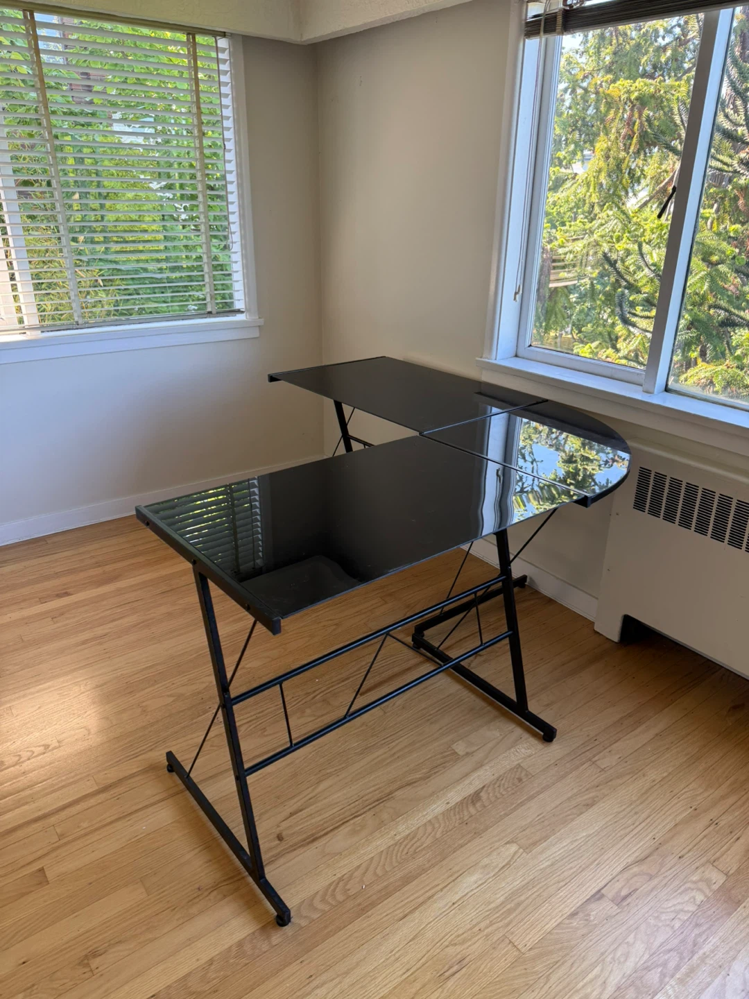 Black L-Shaped Glass Desk for Sale | Kitsilano Pickup