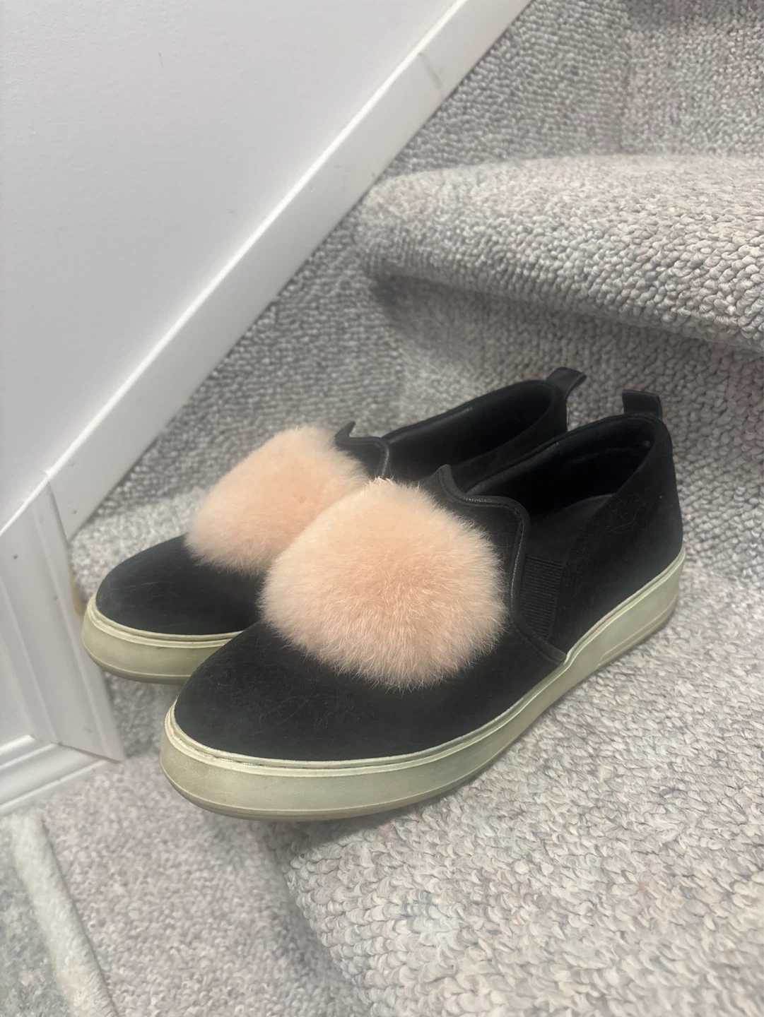 Hush puppies Black Slip-On Sneakers with Pink Pom-Poms