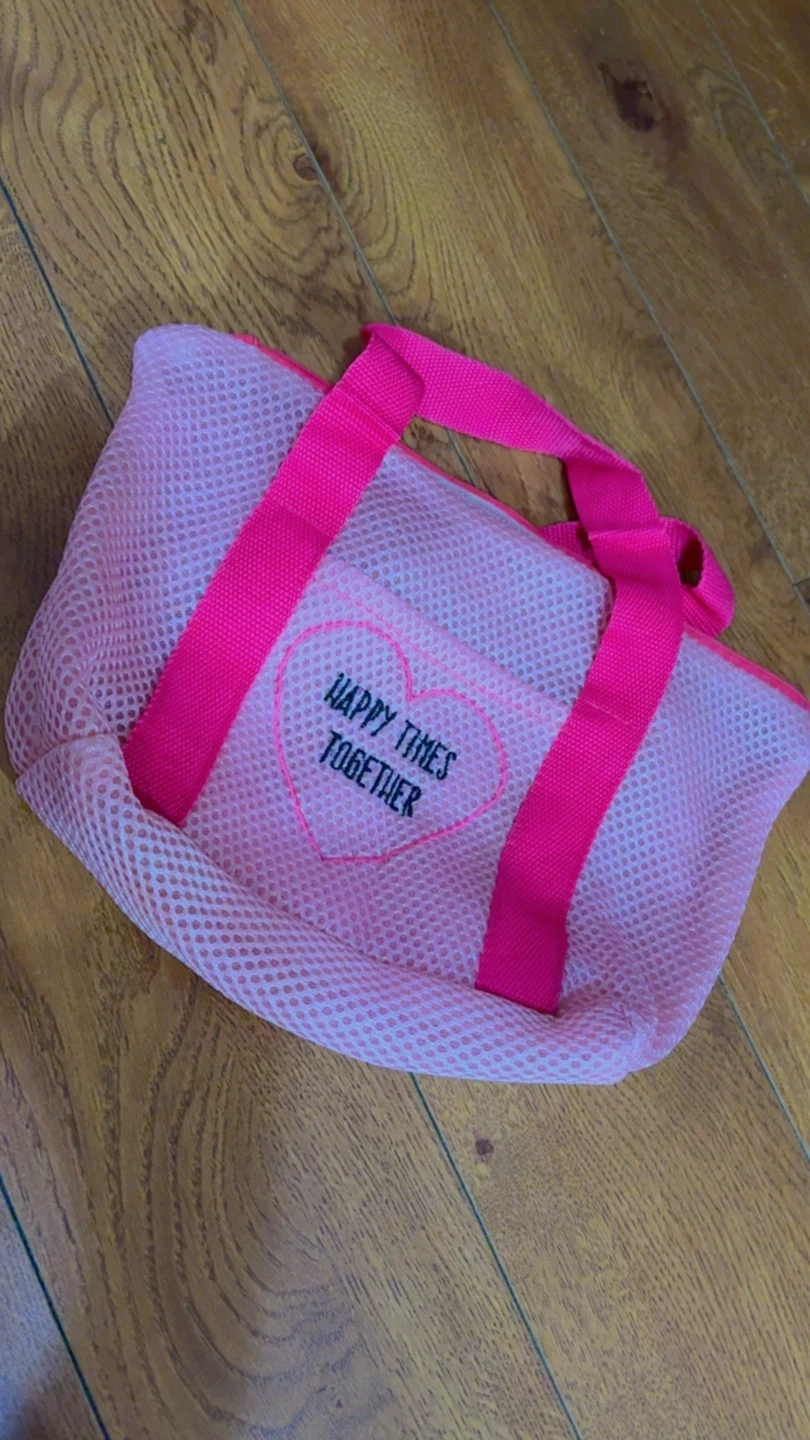 ⚽ Pink Mesh Bag with Heart Graphic
