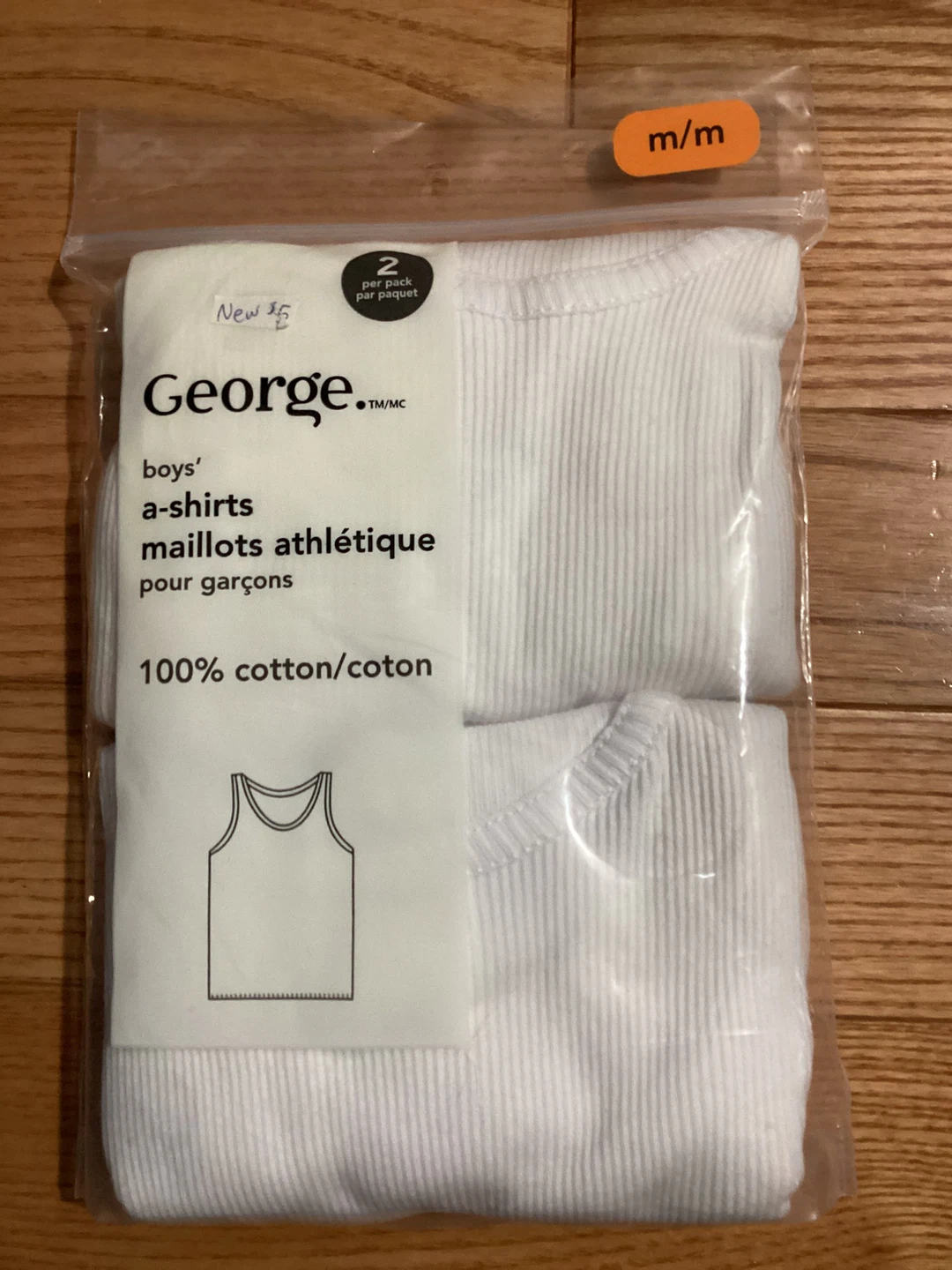 New George Boys' 2-Pack White A-Shirts - Size M/M ⚽️ - photo 2