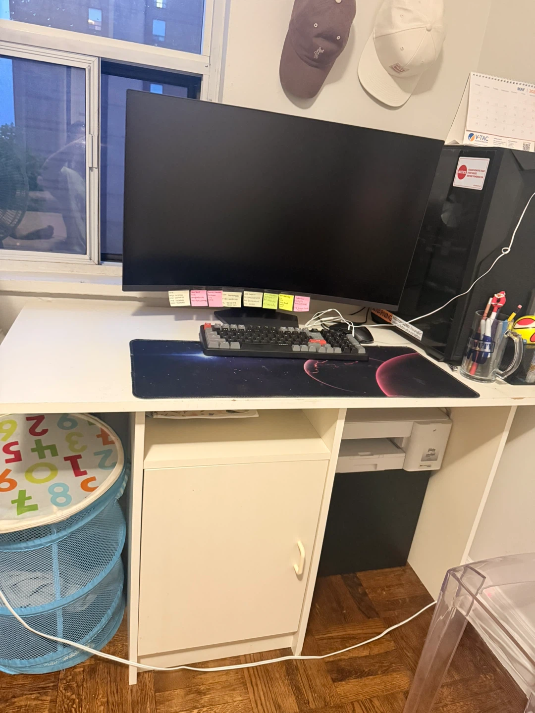 White Desk with Cabinet and Shelf - photo 2