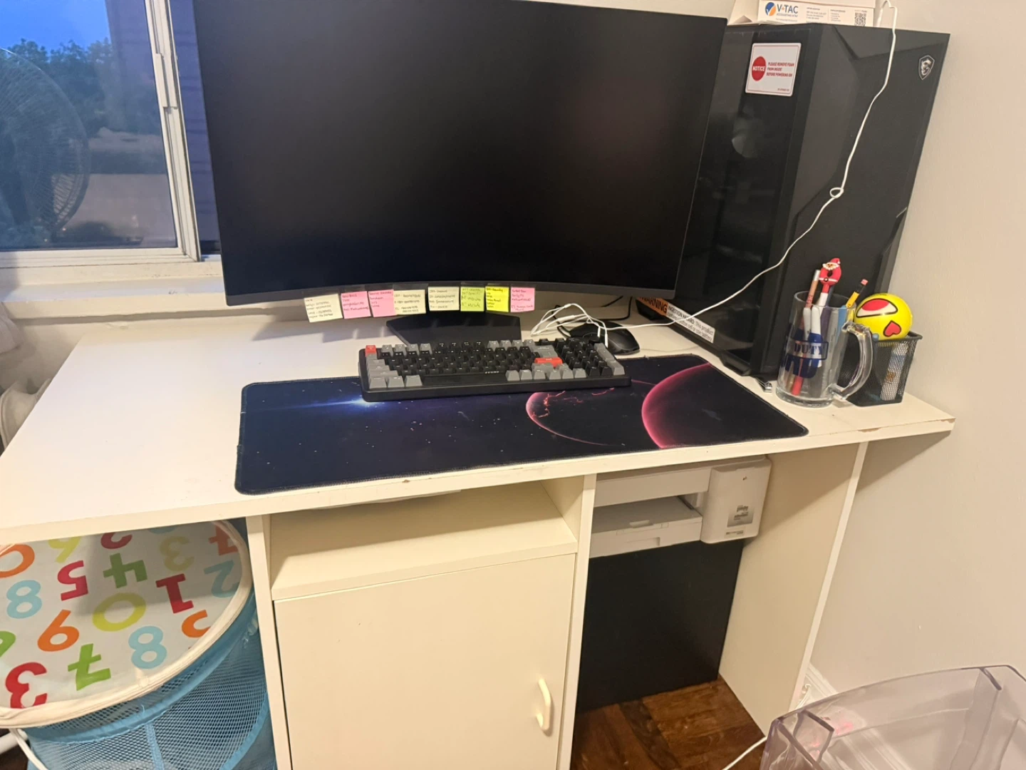 White Desk with Cabinet and Shelf